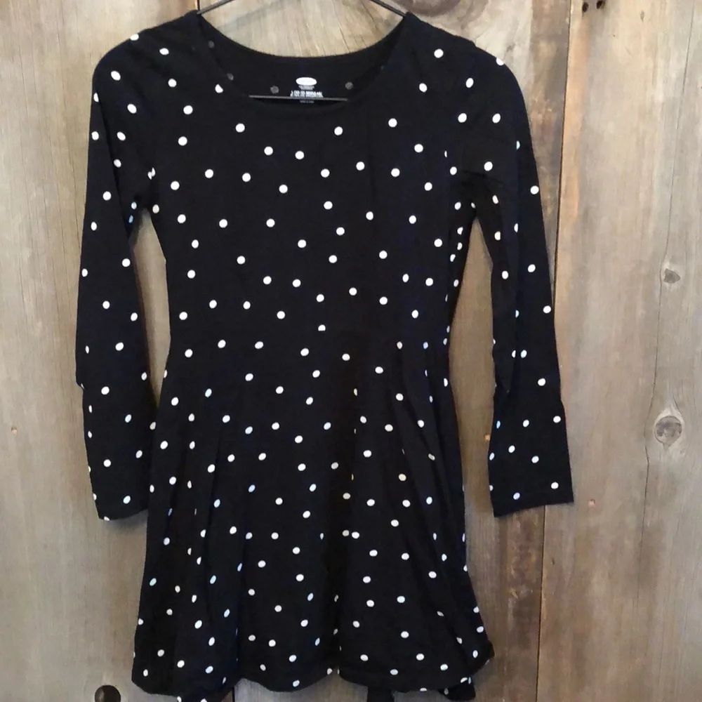 Old Navy Black White Dot Skater Dress Large 10 12